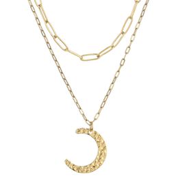 Double Paper Clip Fashion Necklace Round Pearl Letter Geometric Pendant Necklace 316L Stainls Steel