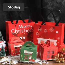 StoBag 20pcs Merry Christmas Celebrate Protable Paper Box Santa Claus Kind/Child Favour With Transparent Window Baking Biscuit 210602