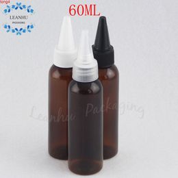 Brown Plastic Bottle Wtih Pointed Mouth Cap ,60g Empty Cosmetic Containers, Refillable Shampoo Bottles, Small Sample Containergood qty