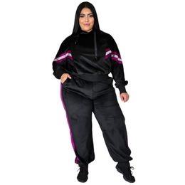 Plus Size Tracksuits Thick Hooded Matching Tracksuit Velvet Women's Clothing Pullover Two Piece Outfit Sports Jogging Sweatpants Suit 4XL