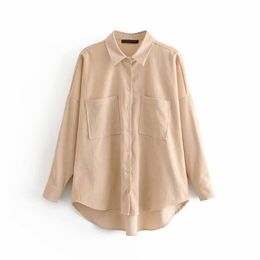 Ladies Vintage Oversize Corduroy Women Shirts Spring Autumn Women Blouse Korean Long Sleeve Shirt Women Tops and Blouses Female 210416