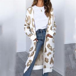 Foridol leopard print knitted cardigans women casual streetwear long knitwear cardigans christmas cardigans 210415
