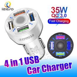 QC3.0 USB Quick Car Charger 4-Port Car Phone Chargers Multi-Function Power Auto Adapter for iPhone Samsung Smartphone izeso