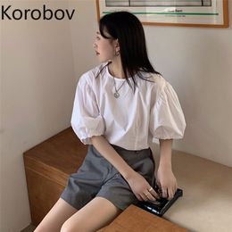 Korobov Korean O Neck Puff Sleeve Women Blouses Spring Summer Newchic Female Shirts Elegant Solid Blusas Mujer 210430