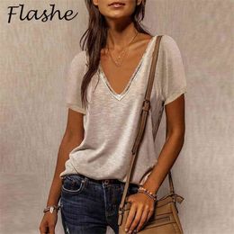 Summer Shirts For Women Fashion V Neck Patchwork Loose T Female Short Sleeve Top Ladies Tee Plus Size Pullover 210720