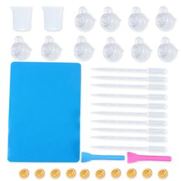 Silicone Epoxy Kits Resin Moulds Tools with Dispense Cup Measure Cup Mat Finger Sleeve Stir Bar DIY Resin Craft Accessories