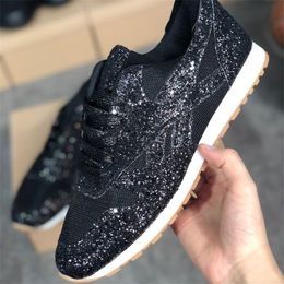 2021 Designer Women Sneakers Flat Shoes Lace up Sneaker Leather Low-top Trainers with Sequins Outdoor Casual Shoes Top Quality 35-43 W28