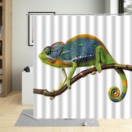 Shower Curtains Funny Chameleon Lizard Green Tropical Animals Curtain Set Fabric Waterproof Bathroom Bathtub Decor With Hooks