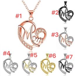 Fashion Letter MOM Heart Shape Inlaid Crystal Pendant Necklace Mother's Day Gift women Jewellery XDJ018