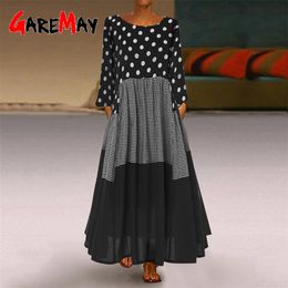 Vintage Polka Dot Long Party Dress Women Autumn Lace Patchwork Boho Wave Point Print Red Sleeves O-Neck 3 Beach 210428