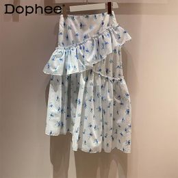 High Quality Floral Skirts Women 2021 Spring/Summer Ruffled Flower Embroidery Gold Thread Irregular All-Match Skirt Female
