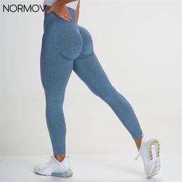 NORMOV Women High Waist Leggings Seamless Fitness Push Up Sexy Bubble Butt Slim Sport Gym Workout Jegging Female 211204