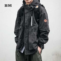 Spring Autumn High Quality Streetwear Hooded Cargo Jacket Men Clothing Military Tactical Camouflage Coat Harajuku Fashion Hoodie 211214