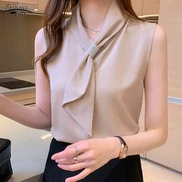 Summer Sleeveless Women Blouse Satin Silk Solid V Neck Loose Shirts Casual Sexy Clothing Blusas Mujer 14488 210508