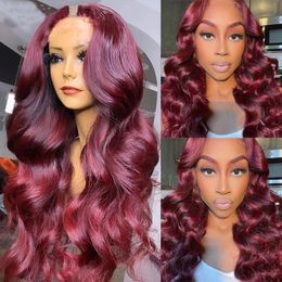 Burgundy Wine 99J Red Glueless Body Wave U Part 100% Human Hair For Women Us Shape Wig 30 inches Loose Wavy Full Machine Made Wig