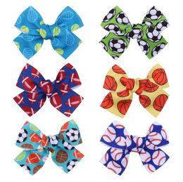 Children's Hair Accessories Handmade 2022 World Cup Football Soccer Printed Ribbon Bow Hairpin Korean Girl 4.33 Inch Headdress Fashion Infant Tennis Sports Hair Pin