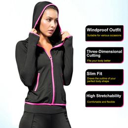 Women's Jackets Women Hooded Sport Coat Long Sleeve Zipper Pocket Stretchy Quick Dry Gym Jogging Fitness Training Sportswear