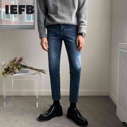 IEFB Spring Autumn Blue Jeans Men's Korean Fashion Slim Feet Men's Holes Ankle-length Denim Trousers For Male Bottoms 9Y4546 210524