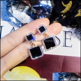 Dangle & Chandelier Earrings Jewellery Fashion Womens Black Square Rhinstone Pendant Stud S773 Drop Delivery 2021 2E8
