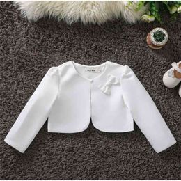 Kids Girls Long Sleeves Satin Jacket Wedding Formal Party White Bolero Beading Bow Coat Shrug Wrap Accessories Dress Capes 210913