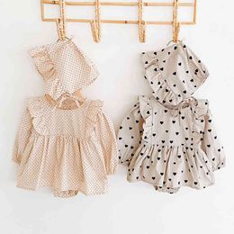 Autumn born Girls Loving Heart Jumpsuits Clothes Baby Knit Rompers Knitted Long Sleeve Children + Hat 210429