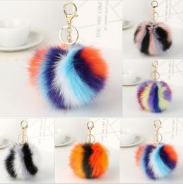 Fox Fur Plush Key chain Round Ball Fluffy Toy Keychain Hairy Car Keyring Bag Pendant Keychain Gift Fashion Accessories