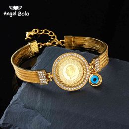 High Quality Romantic Bridal Oman Coin Wedding Turkish Gift Muslim Islamic Women Gold Colour Bracelet Jewellery