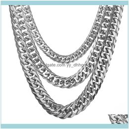 Chains Necklaces Pendants Jewelrychains 13 16 19Mm White Gold Tone Stainless Steel Chain Curb Cuban Link Mens Necklace Male X Part271W