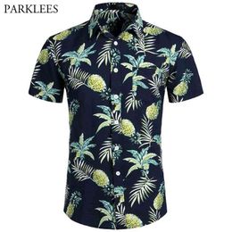 Navy Blue Pineapple Hawaiian Shirt Summer Mens Short Sleeve Dress Shirts Tropical Floral Hawaii Shirt Male Camisa Social 210524