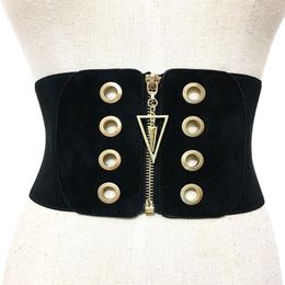 Belts Wide Belt For Women Elastic Zipper Patchwork High Waist Slim Spring Fashion 2021 Female Cummerbund