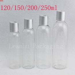 120ml 150ml 200ml 250ml Empty Transparent Plastic Container Silver Disc Top Cap Cosmetics Liquid Soap Bottles Shampoo Lotionhigh qiy