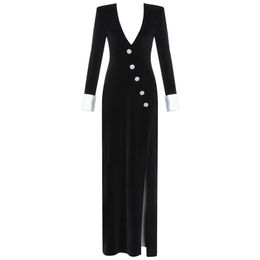 Long Dress V Neck Sexy Sleeve Fashion Black Maxi Dresses Elegant Party Club Ladies Autumn 210515