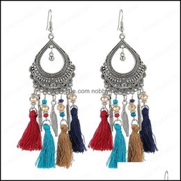 Dangle & Chandelier Earrings Jewellery Retro Hollow Rice Bead Tassel Female Long Section European And American Alloy Drop Delivery 2021 Bufpz