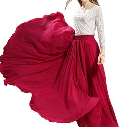 3 Layer Chiffon Long Skirts For Women Elegant Casual High Waist Boho Style Beach Maxi Skirts Saias 80/90/100cm Spring SK273 210730