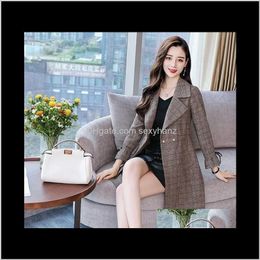 Wool Blends Outerwear Coats Womens Clothing Apparel Drop Delivery 2021 Lattice Simple Basic Suit Slim Fit Woollen Coat Long Jacket Korean Styl