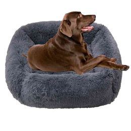 Winter Warm Square Plush Dog Sofa Bed Large Dogs Bed Cat Mats Pet Cushion Square Solid Color Dog Kennel House Pets Supplies 210924