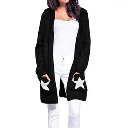 Women's Sweaters Casual Long Sleeve Knitted Sweater With Hooded Women Warm Winter Star Oversize Lady Open Front Cardigan1