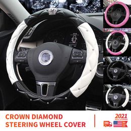 Steering Wheel Covers Rhinestone Cover For Girls Women Diamond Leather 37-38Cm Car Bling Pink