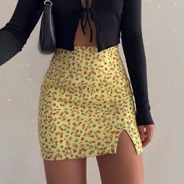 Summer women Slim floral split hip skirt sexy print high waist skirt women party black skirt ladies sexy short beach skirts 210514