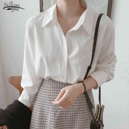 Autumn Solid Chiffon Women's Blouse Casual Long Sleeve Single Breasted Shirts Plus Size Cardigan Female Tops 11362 210508
