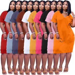 Plus size S-3XL Women Dresses short sleeve one-piece dress loose packet skirts Casual Summer Clothing Solid Colour black midi skirt sports wear DHL 4792