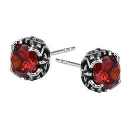 Stud ZS Punk Stainless Steel Earrings Red Cubic Zirconia For Men Women Hip Hop Ear Piercing Tragus
