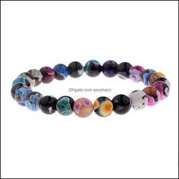 Beaded, Natural Volcanic Stone Bracelets Bangles 8Mm Women Beaded Strands Colorf 7 Chakra Yoga Nce Beads Buddha Prayer Elastic Bracelet Fash