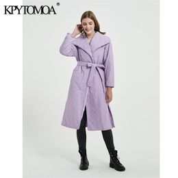 Women Fashion With Belt Loose Parkas Wrap Padded Coat Long Sleeve Side Vents Female Outerwear Chic Overcoat 210420