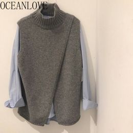 Turtleneck Pull Femme Hiver Solid Vintage All Match Ins Fashion Sweaters Korean Style Autumn Winter Vests 18936 210415