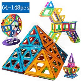 Big Size Magnetic Toys 64-148pcs Magnets Kids Blocks Educational Girl Boy Construction Designer Set Castle Children Gift Q0723