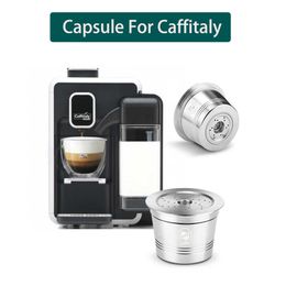 For Caffitaly Tchibo Coffee Capsule Cup Reusable Compatible For K-fee Refillable Crema Capsule Stainless Steel Coffee Tamper 210712