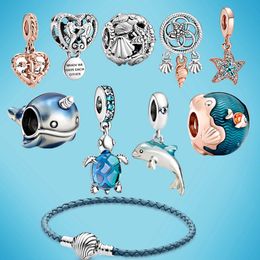 Memnon Jewellery Summer Ocean Series Beads Dangle Charms Sea Turtle 925 Sterling Silver Fit Pandora style Bead Charm Bracelets DIY Jewellery Gift