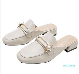 2021 Frühling Frau Sandalen Slipper Lazy Flats Schuh klobige Absätze halbe Slipers Slip-on hochwertige bequeme Schuhe 35-43