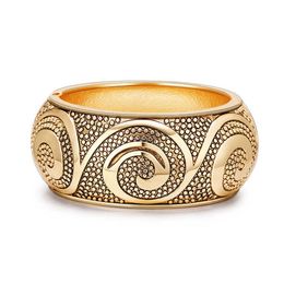 Ethnic Totem Metal Carved Wide Bangles Tibetan Gold Color Vintage Retro Tribal Bracelet Bangle Cuff for Women Q0719